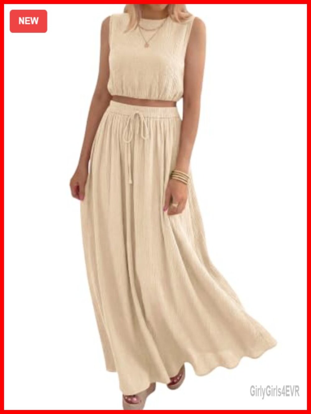 PRETTYGARDEN 2 Piece Set Women Cotton Sleeveless Crop Top Long Maxi Skirt with